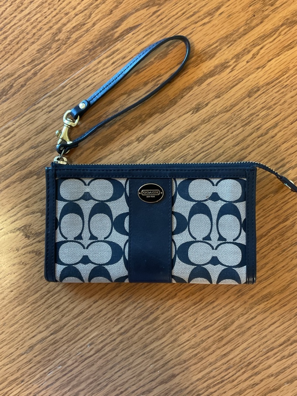 Coach Black and Tan Leather Trimmed Wristlet